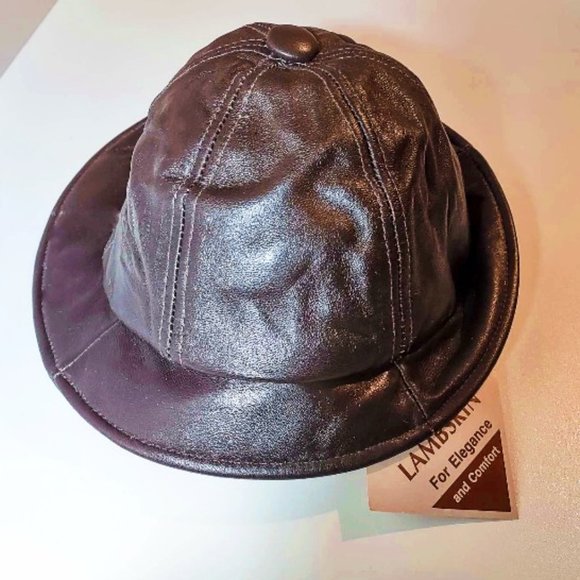 New Genuine Vintage Lambskin Leather Bucket Hat - (Large)